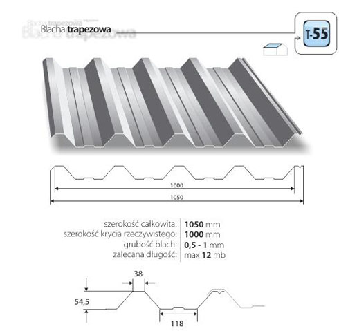 Trapezová krytina T 55 Trapezová krytina T 55 v Plechová strešná krytina, Trapezová krytina
