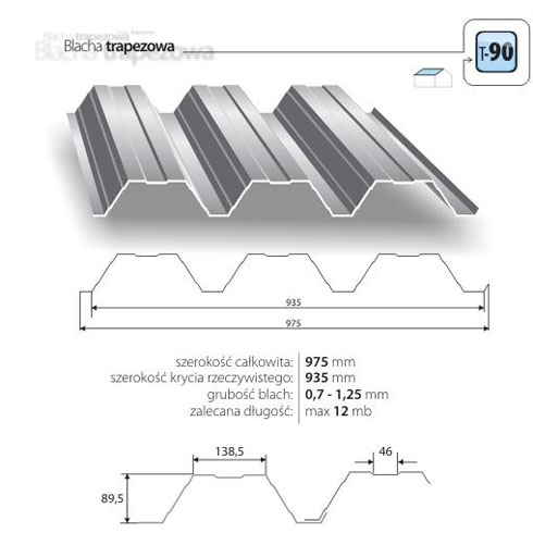 Trapezová krytina T 90 Trapezová krytina T 90 v Plechová strešná krytina, Trapezová krytina