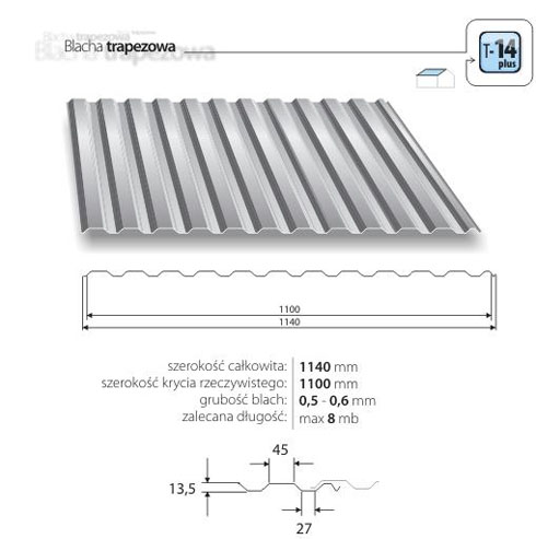 Trapezová krytina T14 plus Trapezová krytina T14 plus v Plechová strešná krytina, Trapezová krytina