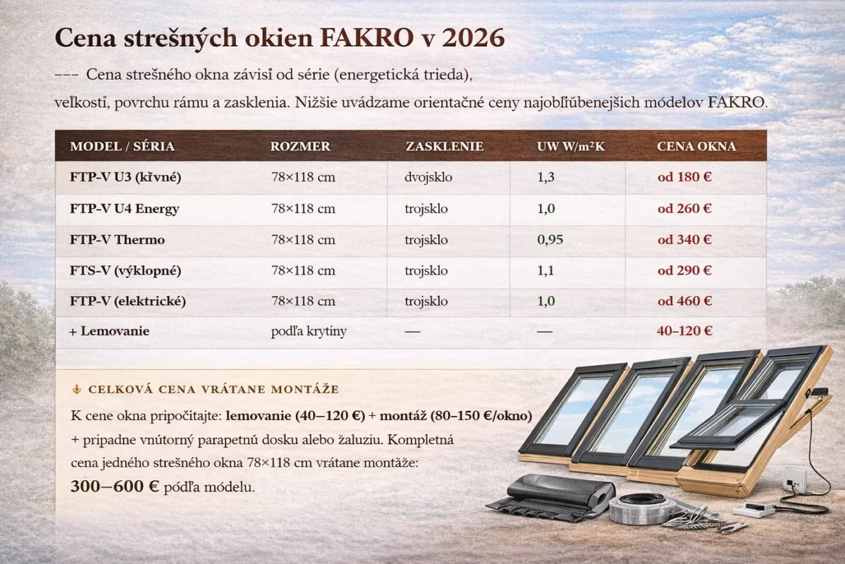 Cena strešných okien FAKRO v 2026